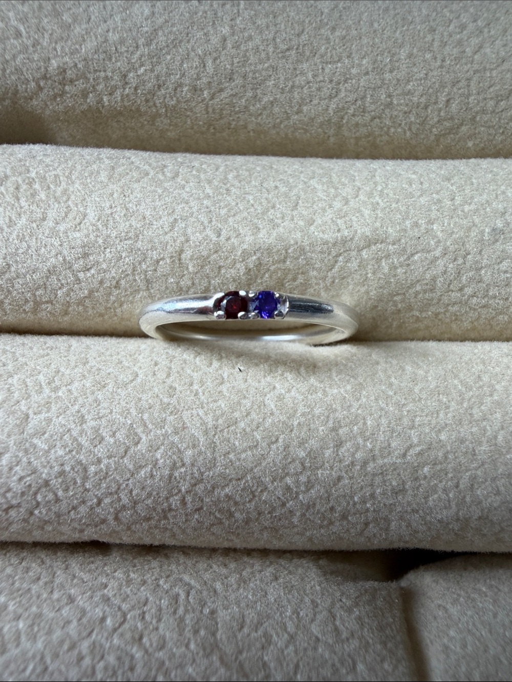 Caitlyn Minimalist - Sterling Silver Birthstone Ring - Garnet & Amethyst
